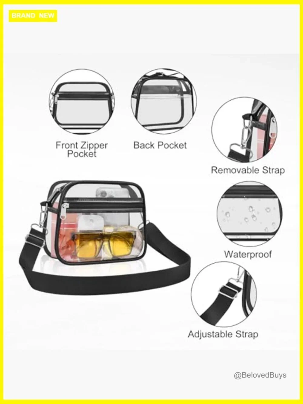 Clear Stadium Approved Crossbody Bag with Adjustable Strap for Concerts and